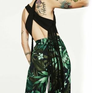 Zara Fringe Black Open Back Crop Top